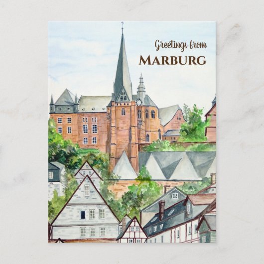 Marburg Altstadt Deutschland Stadtbild Malerei Postkarte (Vorderseite)