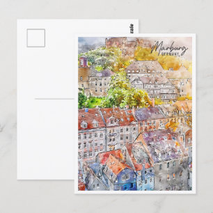 Marburg Deutschland Reiseort Aquarell Postkarte