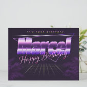 Marcel Name Vorname lila retro Karte Geburtstag (Stehend Vorderseite)