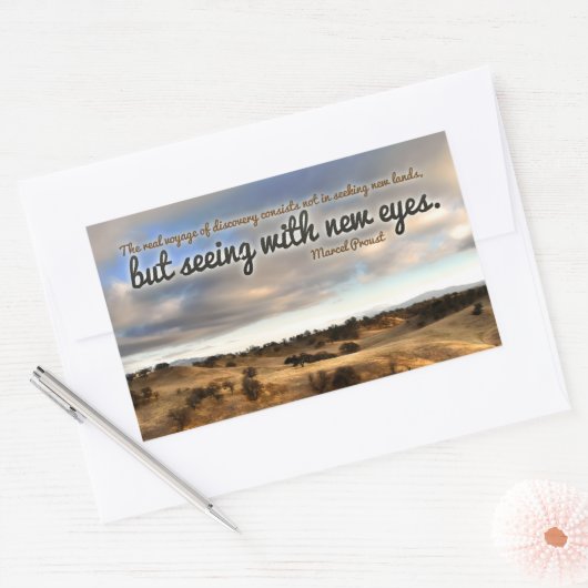 Marcel Proust inspirierendes Zitat "Neue Augen" Rechteckiger Aufkleber (Umschlag)