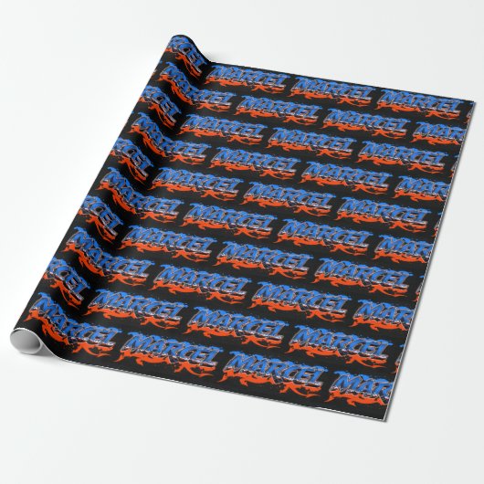 Marcel Vorname Name Graffiti blue orange Geschenkpapier (Ungerollt)