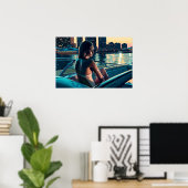 Marcela genießt einen Sonnenuntergang in Miami am Poster (Heimbüro)