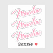 Marceline Name pink cursive x3 Aufkleber (Blatt)