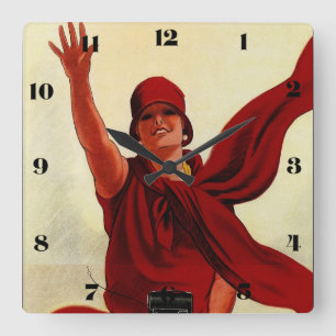 Marcello Dudovich Art Deco "Camera Advertisement" Quadratische Wanduhr