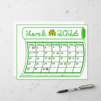 March 2026 Month Green Line Fabric Font Art Paper