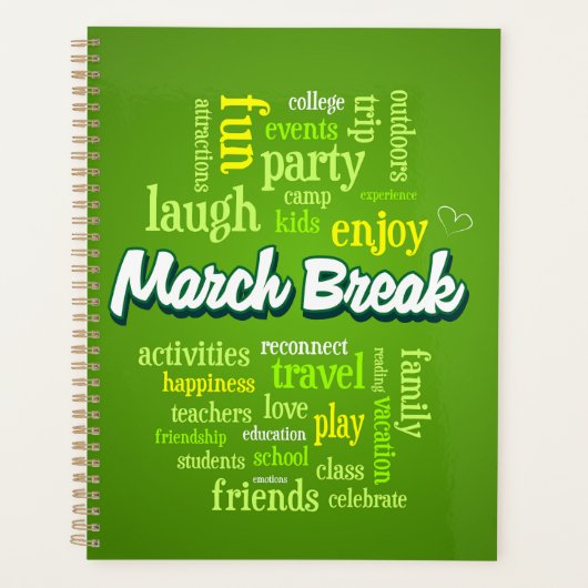 March Break Wortwolke Typografie Schulferien Planer (Vorderseite)