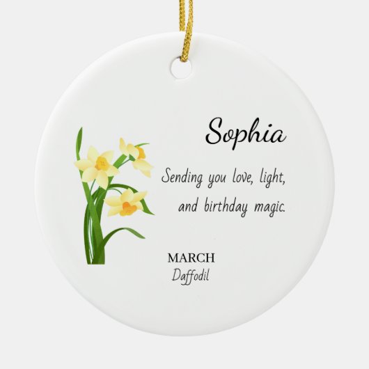 March Daffodil Personalized Birthday Keramik Ornament (Vorne)