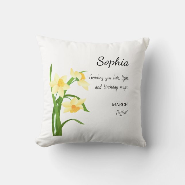 March Daffodil Personalized Birthday Kissen (Vorderseite)