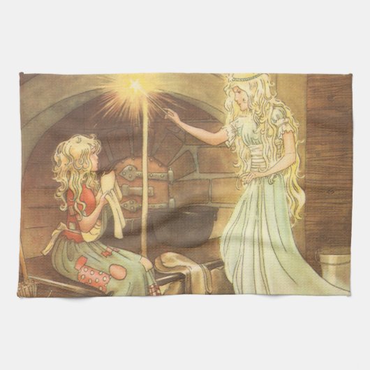 Märchen aus alter Zeit, Aschenputtel und gute Fee Geschirrtuch (Horizontal)