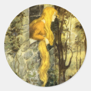 Märchen aus alter Zeit, Rapunzel mit langen blonde Runder Aufkleber