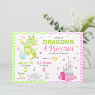 Märchen-Drache-Prinzessin-Gemeinsamer Geburtstag Einladung