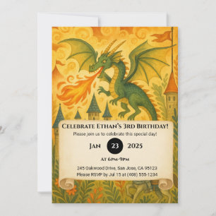 Märchen-Drache und Ritter-Illustration Geburtstag Einladung