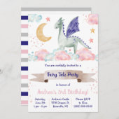 Märchen, Drachendenkende Geburtstagspartei Einladung (Vorne/Hinten)