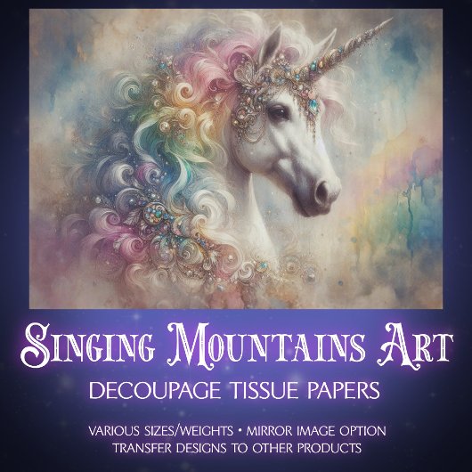 Märchen Einhorn Regenbogen Wasserfarbe Decoupage  Seidenpapier