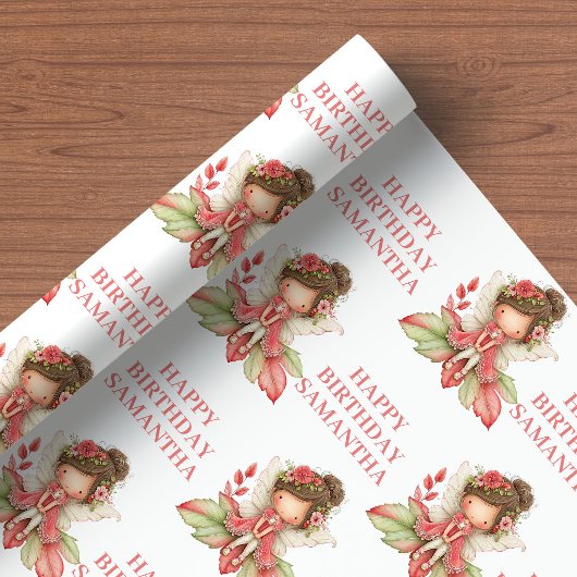 Märchen Fee Mädchen Erröten Blumen Geburtstag Geschenkpapier