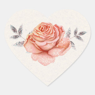 Märchen Glitter Rose Blätter Brautparty Pfirsich Herz-Aufkleber