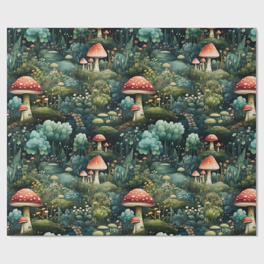 Märchen in Fairyland Mushroom House Green Orange Geschenkpapier (Flach)