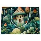 Märchen in Fairyland Mushroom House Green Orange Große Geschenktüte (Vorderseite)