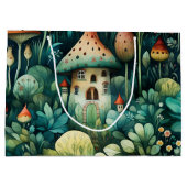 Märchen in Fairyland Mushroom House Green Orange Große Geschenktüte (Rückseite)