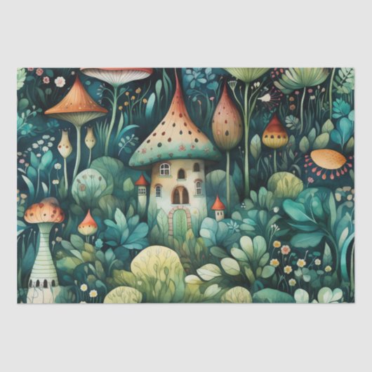 Märchen in Fairyland Mushroom House Green Orange Seidenpapier (Vorderseite)