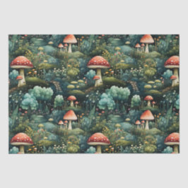 Märchen in Fairyland Mushroom House Green Orange Seidenpapier