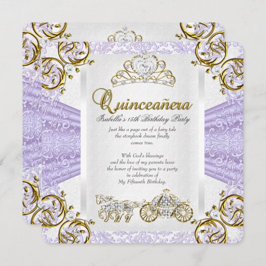 Märchen Lavender Quinceanera 15. Geburtstag 2 Einladung (Vorne/Hinten)