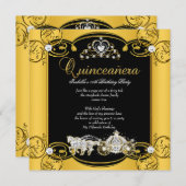 Märchen Quinceanera 15. Geburtstag Gelbes Schwarz Einladung (Vorne/Hinten)