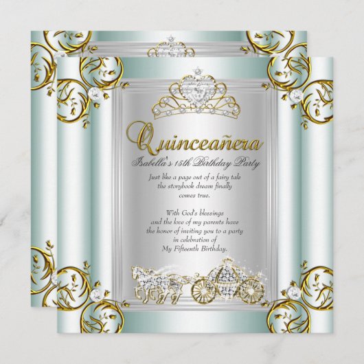 Märchen Quinceanera 15. Geburtstag Mint Blau Einladung (Vorne/Hinten)