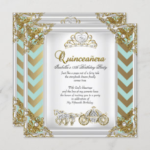 Märchen Quinceanera 15. Geburtstag Minze Gold 2 Einladung