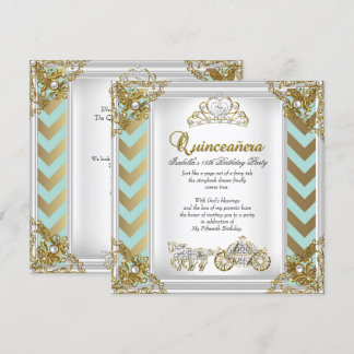 Märchen Quinceanera 15. Geburtstag Minze Gold 2 Einladung