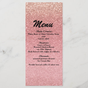 Märchen-Rosa-Glitter-Sweet-16-Glamourparty-Menü Menükarte