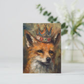 Märchen Schöner Roter Fuchs in einer Krone Postkarte (Stehend Vorderseite)