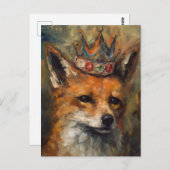 Märchen Schöner Roter Fuchs in einer Krone Postkarte (Vorne/Hinten)