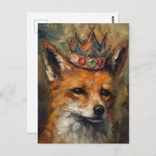 Märchen Schöner Roter Fuchs in einer Krone Postkarte (Vorne/Hinten)