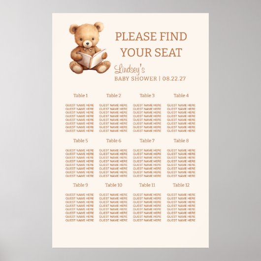 Märchen-Teddybär-Baby-Shower-Sitzplan Poster (Vorne)