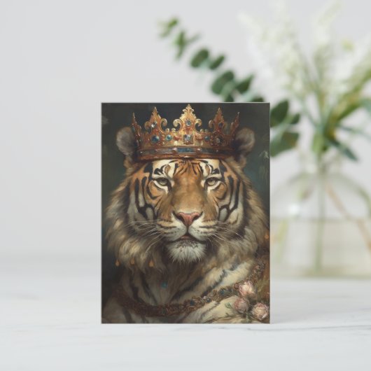 Märchen Tiger in Krone Postkarte (Stehend Vorderseite)
