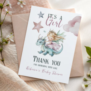 Märchen Traumhafter Drache Rosa Baby-Party  Dankeskarte