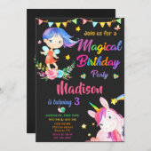 Märchen und Einhorn zum Geburtstag Einladung Magis (Vorne/Hinten)