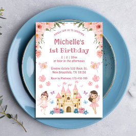 Märchen und Schlossrosa Blüte 1. Geburtstag Einladung