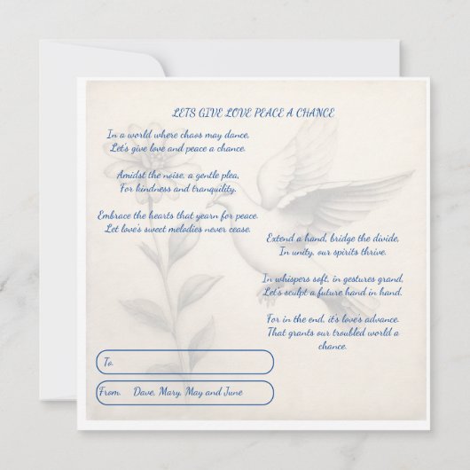 Märchen von Tranquility Share Liebe, Frieden teile Karte (Rückseite)