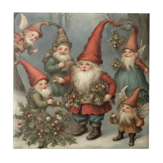 Märchen-Weihnachtsgnome im Wald Fliese (Vorderseite)