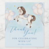 Märchenbaby Pony Blue Ballons Stars Danke Weinetikett (Einzelnes Label)