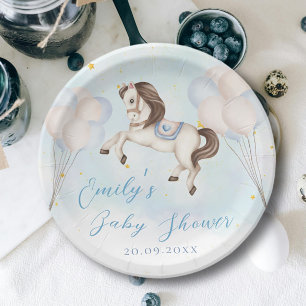 Märchenbaby Pony Blue Ballons Stars Dusche Pappteller