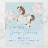 Märchenbaby Pony Blue Ballons Stars Dusche Weinetikett (Einzelnes Label)