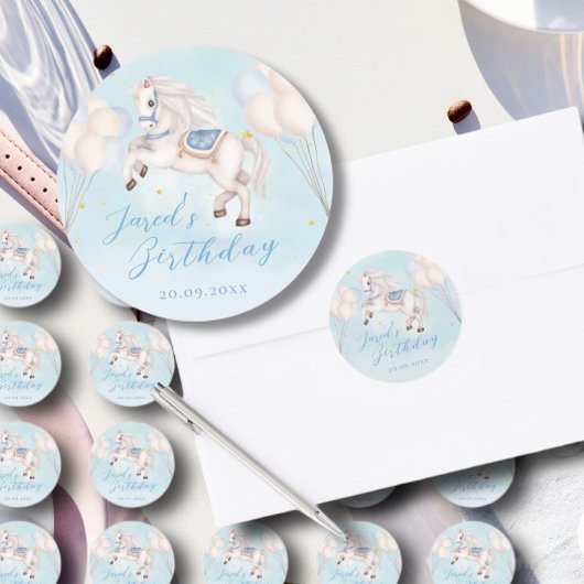 Märchenbaby Pony Blue Ballons zum Geburtstag Runder Aufkleber