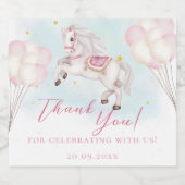Märchenbaby Pony Rosa Ballons Stars Danke Schaumweinetikett (Einzelnes Label)