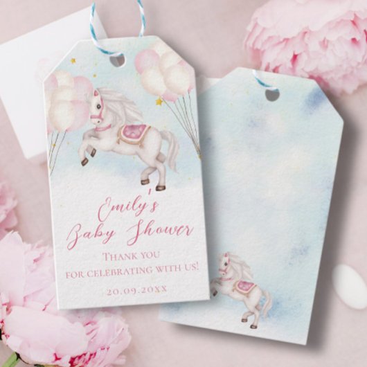 Märchenbaby Pony Rosa Ballons Stars Dusche Geschenkanhänger