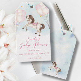 Märchenbaby Pony Rosa Ballons Stars Dusche Geschenkanhänger