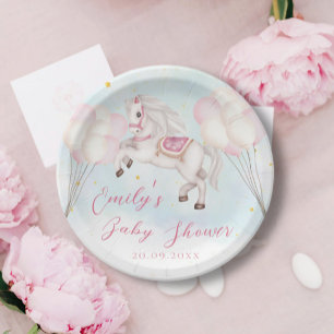 Märchenbaby Pony Rosa Ballons Stars Dusche Pappteller