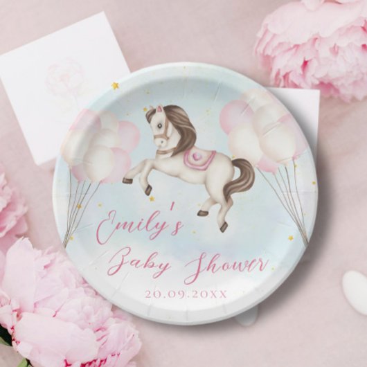 Märchenbaby Pony Rosa Ballons Stars Dusche Pappteller